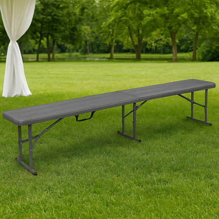 Banca pliabila, imitatie lemn, HDPE si otel, 183x28x43 cm, gri inchis [9]