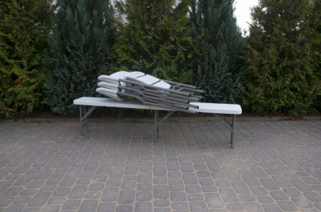 Banca pliabila gradina sau catering, cadru otel acoperit pulbere, HDPE rezistent apa, 180x24.5x42 cm, alb [3]