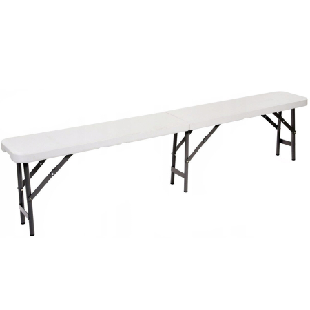 Scaune gradina si sezlonguri - Banca pliabila gradina sau catering, cadru otel acoperit pulbere, HDPE rezistent apa, 180x24.5x42 cm, alb