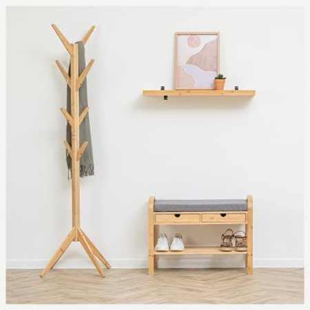 Banca suport pantofi 5Five cu 2 sertare, bambus, 74x34x55 cm, bej [1]