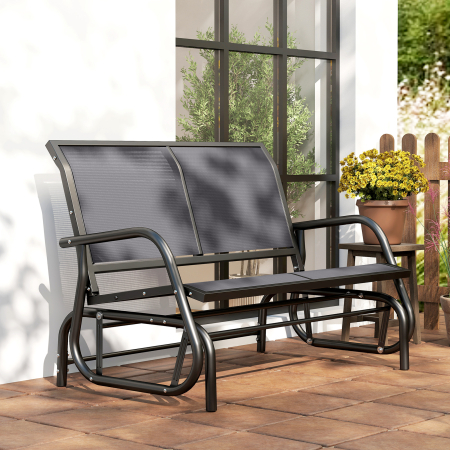  Banca Tip Leagan 2 Locuri din Metal, Negru, 123x70x87 cm [8]