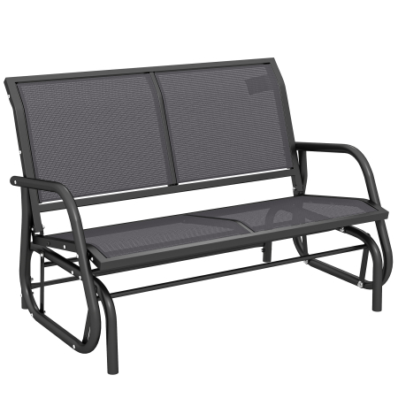 Mobilier gradina si terasa -  Banca Tip Leagan 2 Locuri din Metal, Negru, 123x70x87 cm