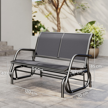  Banca Tip Leagan 2 Locuri din Metal, Negru, 123x70x87 cm [2]