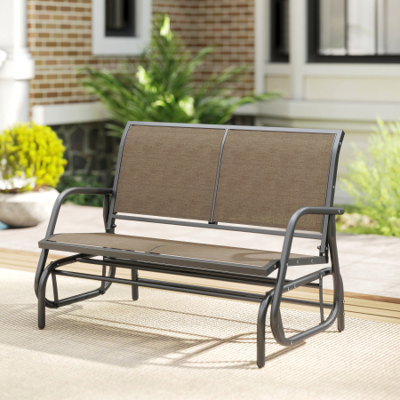  Banca Tip Leagan 2 Locuri din Metal, Negru, 123x70x87 cm [7]