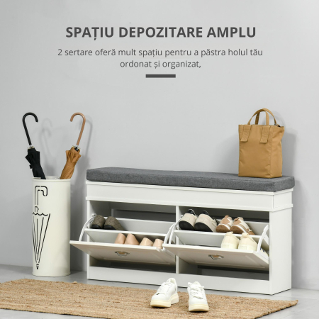  Bancheta Pantofar Lemn - Cu Sertare, Perna & Raft 8 Perechi [4]