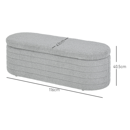  Bancheta Tapiţata cu Spaţiu de Depozitare si Picioare din Lemn de Eucalipt, 116x41x40.5 cm, Gri Deschis [2]