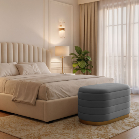 Bancheta tip puf cu depozitare, tapiterie velur, 80x42x42 cm, gri [2]