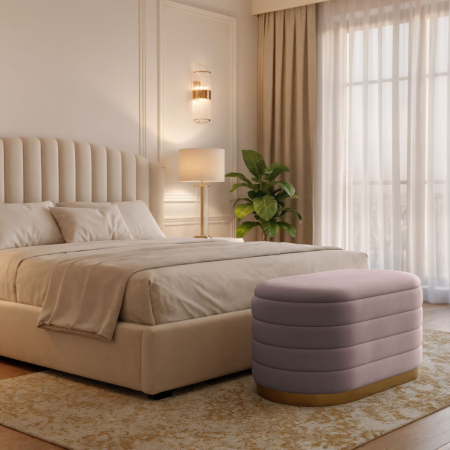 Bancheta tip puf cu depozitare, tapiterie velur, 80x42x42 cm, roz pudrat [6]