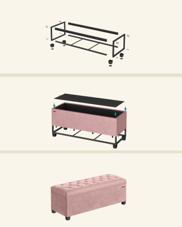 Bancuta depozitare cu picioare, velur matlasat, 103 litri, 110x40x40 cm, roz [5]