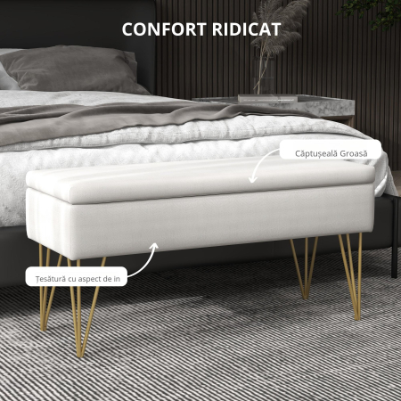  Bancuta Otoman 100 cm - Tapitata cu Depozitare & Picioare Elegante [5]
