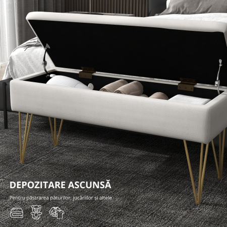  Bancuta Otoman 100 cm - Tapitata cu Depozitare & Picioare Elegante [6]