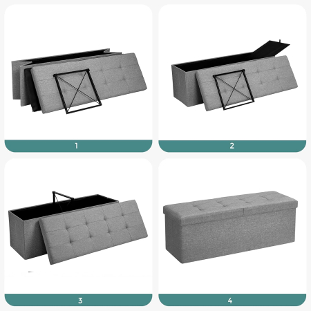 Bancuta pliabila cu capac si spatiu de depozitare, 120 litri, textil tip in, 110x38x38 cm, gri [1]