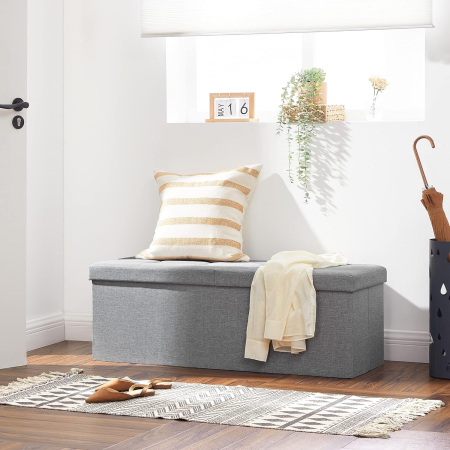 Bancuta pliabila cu capac si spatiu de depozitare, 120 litri, textil tip in, 110x38x38 cm, gri [5]