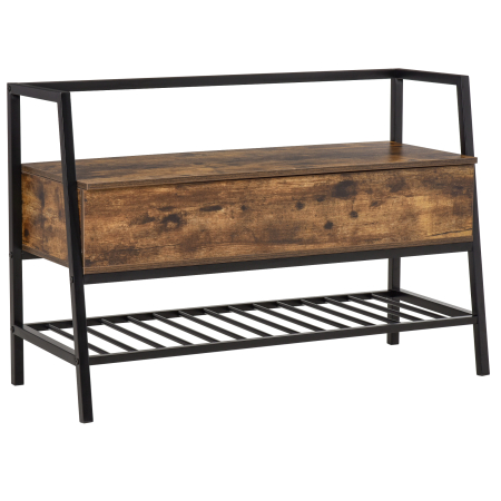 Living & hol -  Bancuta Suport de pantofi din Lemn cu Economisire de Spatiu Stil Industrial 90x37x60cm