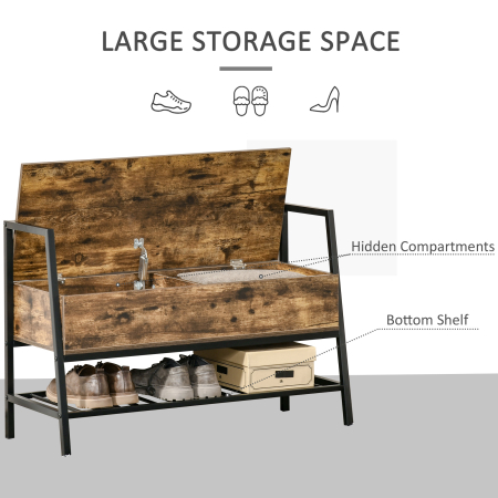  Bancuta Suport de pantofi din Lemn cu Economisire de Spatiu Stil Industrial 90x37x60cm [3]