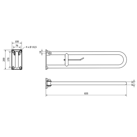 Bara de siguranta rabatabila cu porthartie, Thermomat, 83 cm, alb [1]