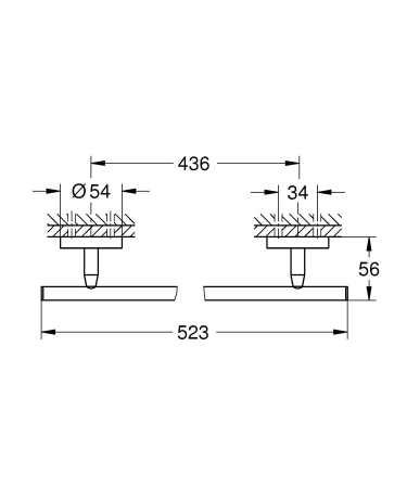 Bara prosop Grohe 41166000, 523 mm, 56 mm, 2 orificii instalare, 1 rafturi, pe perete, metal, posibiltiate lipire, Crom [2]