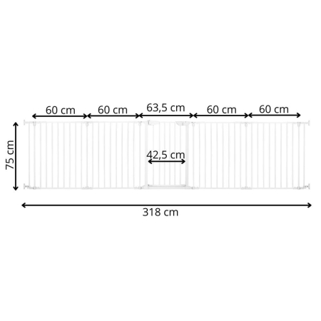 Bariera de protectie pentru copii, 318x75 cm, alba – 5 panouri, poarta cu blocare, montaj pe perete [6]