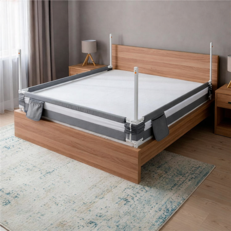 Bariera siguranta pat copii reglabila inaltime 75-95 cm, 158 cm latime, plasa respirabila, gri [12]