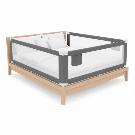 Bariera siguranta pat copii reglabila inaltime 75-95 cm, 158 cm latime, plasa respirabila, gri [9]