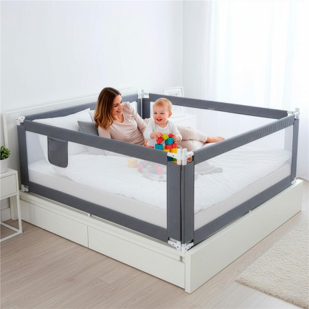 Bariera siguranta pat copii reglabila inaltime 75-95 cm, 158 cm latime, plasa respirabila, gri [3]