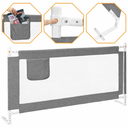 Bariera siguranta pat copii reglabila inaltime 75-95 cm, 158 cm latime, plasa respirabila, gri [10]