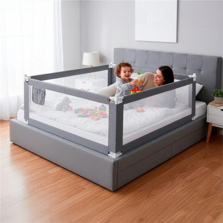 Bariera siguranta pat copii reglabila inaltime 75-95 cm, 158 cm latime, plasa respirabila, gri [1]