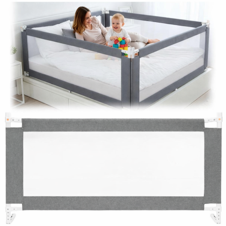 Bariera siguranta pat copii reglabila inaltime 75-95 cm, 158 cm latime, plasa respirabila, gri [2]