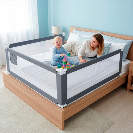 Bariera siguranta pat copii reglabila inaltime 75-95 cm, 158 cm latime, plasa respirabila, gri [16]
