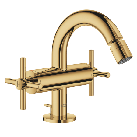 Baie - Baterie bideu Atrio Grohe 24027GL3, 3/8'', 167 mm, dubla comanda, ventil cu tija, lucios, auriu