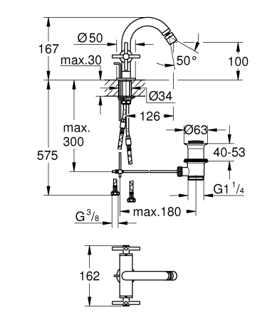 Baterie bideu Atrio Grohe 24027GL3, 3/8'', 167 mm, dubla comanda, ventil cu tija, lucios, auriu [1]