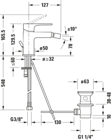 Baterie bideu Duravit A12400011010, A.1, tip comanda monocomanda, marime s, tip instalare pe bideu, crom [2]