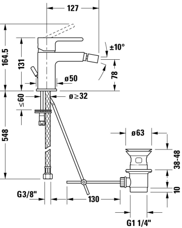 Baterie bideu Duravit B22400001010, B.2, tip comanda monocomanda, marime s, tip instalare pe bideu, crom [2]