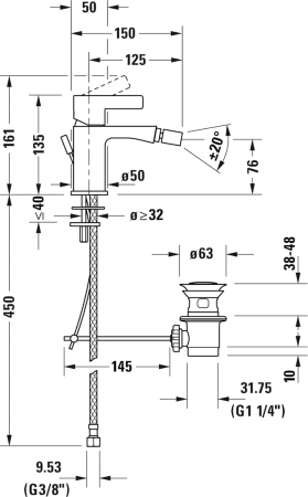 Baterie bideu Duravit DE2400001010, D-Neo, tip comanda monocomanda, marime s, tip instalare pe bideu, crom [2]
