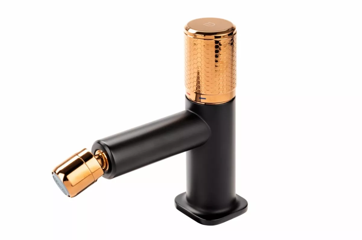 Baterii bideu si dus igienic - Baterie bideu FDesign Ardesia FD1-ARD-6-25, 3/8'', marimea M, monocomanda, ventil cu tija, mat, negru / cupru