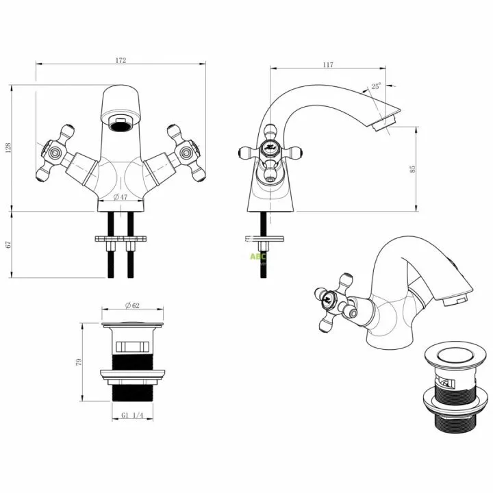 Baterie bideu FDesign Lacrima FD1-LRA-6-66, 3/8'', marimea S, dubla comanda, retro, ventil cu tija, mat, bronz [1]