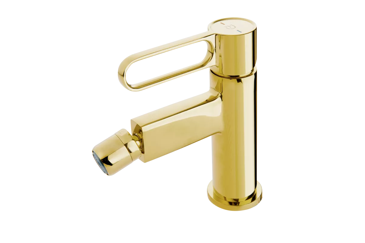 Baterii bideu si dus igienic - Baterie bideu FDesign Zaffiro FD1-ZFR-6-55, 3/8'', marimea M, monocomanda, aerator, ventil, lucios, auriu