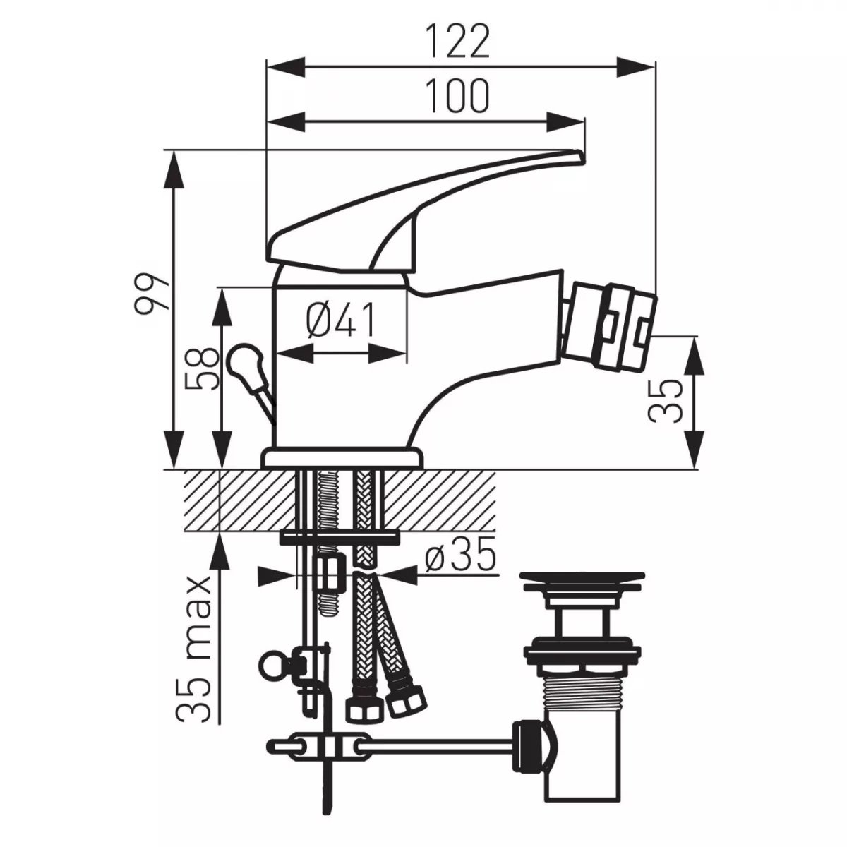 Baterie bideu Ferro Basic BBC6, 3/8'', marimea S, monocomanda, aerator, evacuare cu tija, crom [1]