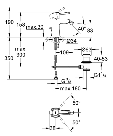 Baterie bideu Grohe 23315000, Grandera, tip comanda monocomanda, marime m, tip instalare pe bideu, crom [2]