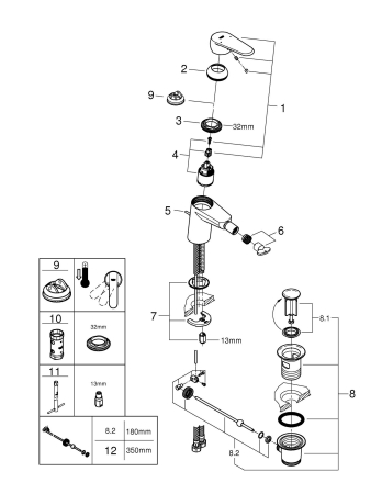 Baterie bideu Grohe 33244002, 35 mm, 0.7 bar, 137 mm, 116 mm, 350 mm, 1 orificii instalare, 3/8 dimensiune racord, Crom [2]