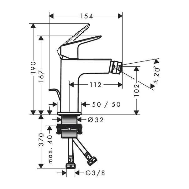 Baterie bideu Hansgrohe Logis 110 monocomanda negru mat [1]