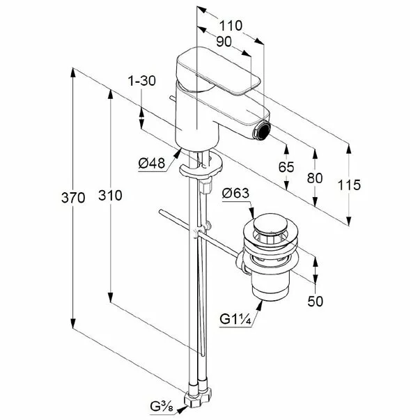 Baterie bideu Kludi Pure&Style cu ventil metalic pop-up [1]