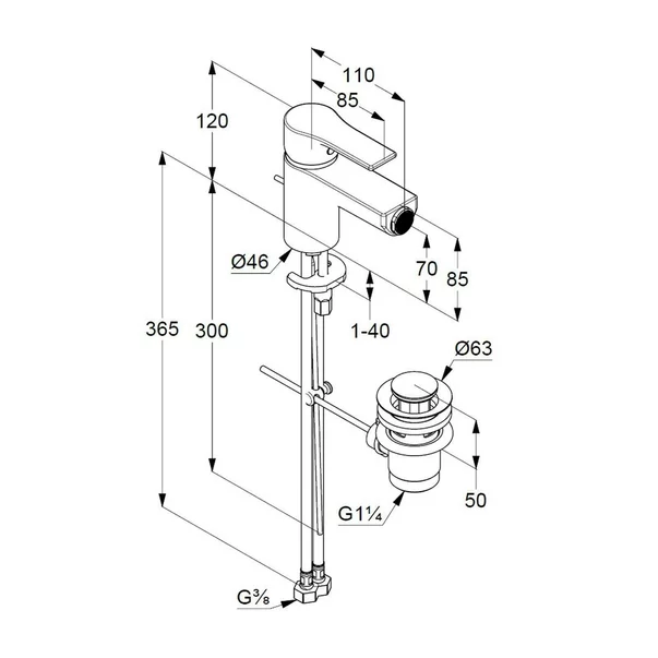 Baterie bideu Kludi Zenta SL cu ventil Pop-Up crom [1]