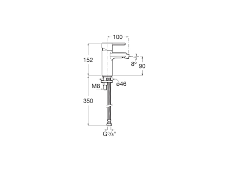 Baterie bideu Roca A5A6096C00, 0.7 bar, 35 mm, 152 mm, 100 mm, 350 mm, 1 orificii instalare, 3/8 dimensiune racord, Crom [1]