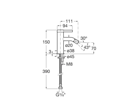 Baterie bideu Roca A5A629ERG0, 0.7 bar, 35 mm, 150 mm, 111 mm, 390 mm, 1 orificii instalare, monocomanda, Cupru [1]