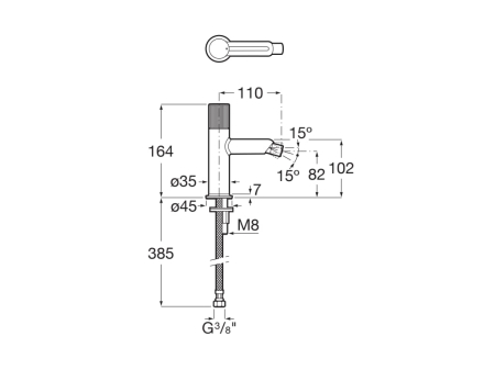 Baterie bideu Roca A5A6C3FCN0, 0.7 bar, 35 mm, 164 mm, 110 mm, 385 mm, 1 orificii instalare, monocomanda, Negru [1]