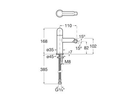 Baterie bideu Roca A5A6X3FC00, 0.7 bar, 35 mm, 168 mm, 110 mm, 385 mm, 1 orificii instalare, 3/8 dimensiune racord, Crom [1]