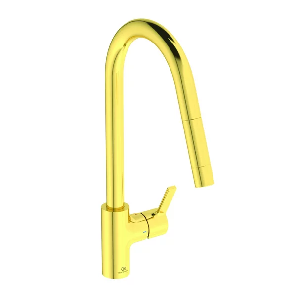 Chiuvete si baterii bucatarie - Baterie bucatarie cu dus extactibil Ideal Standard Gusto 235 auriu periat 1 tip de jet