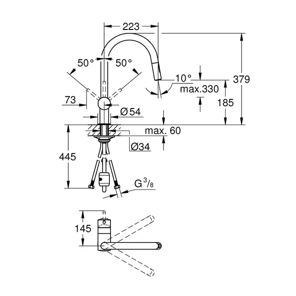 Baterie bucatarie cu dus extractibil Grohe Minta auriu periat Cool Sunrise [2]
