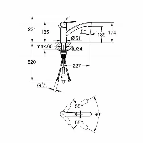 Baterie de bucatarie Grohe 303072431, 1 bar, 185 mm, 227 mm, 1 orificii instalare, 1 sprayuri, Negru [2]